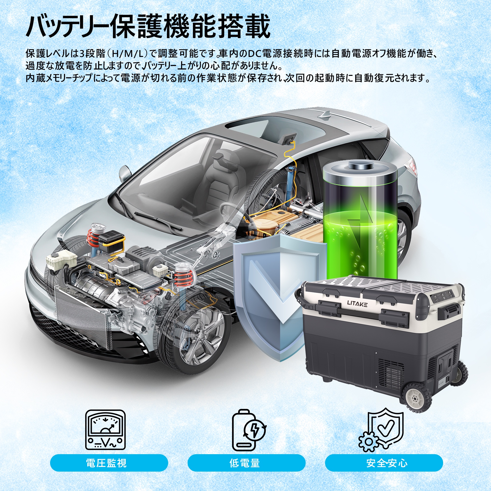車載冷蔵庫 40L コンプレッサー式 バッテリー内蔵可能 -20℃〜20℃ 急速
