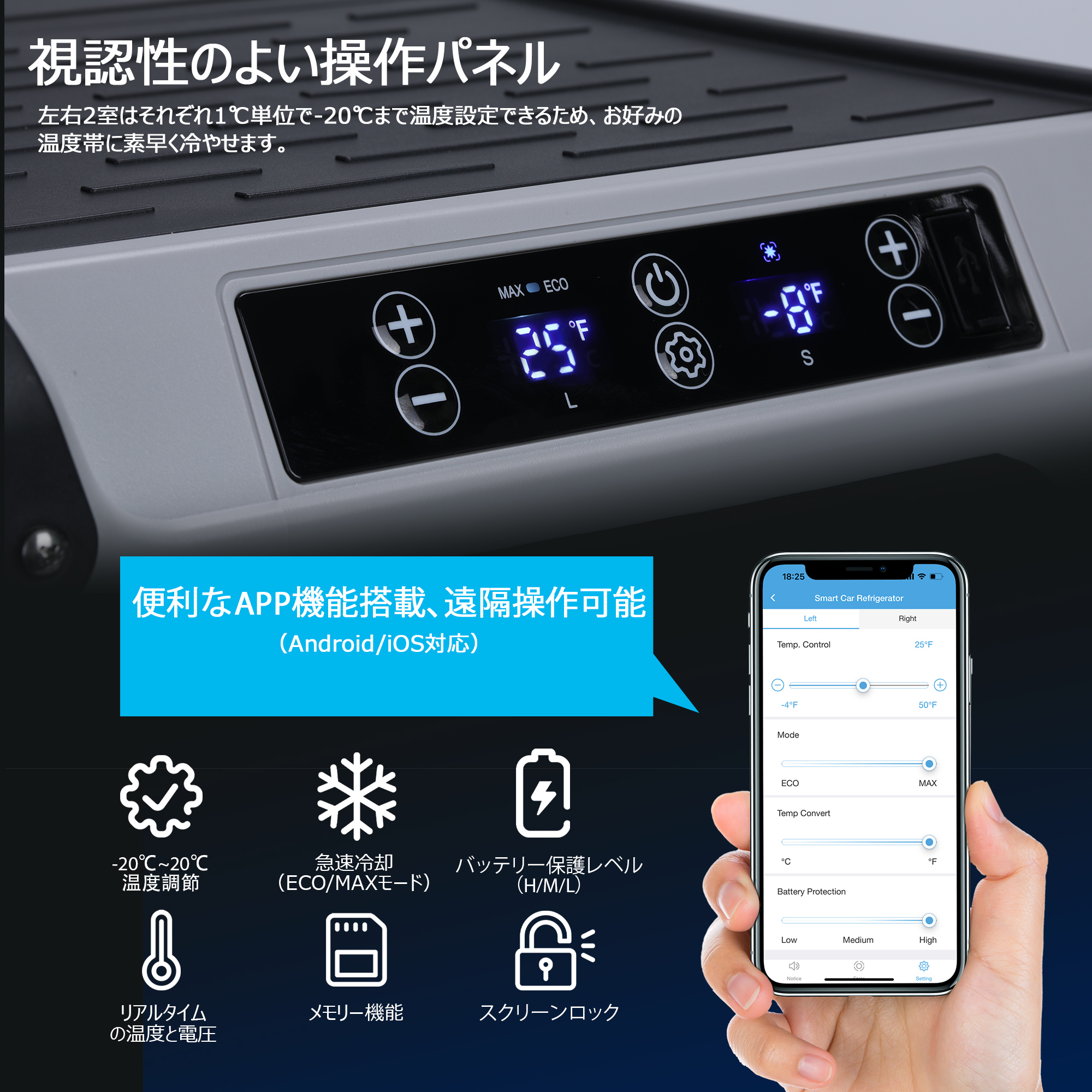 ポータブル冷蔵庫 車載用 冷蔵庫 冷凍庫 50L 大容量 2室 独立 -22