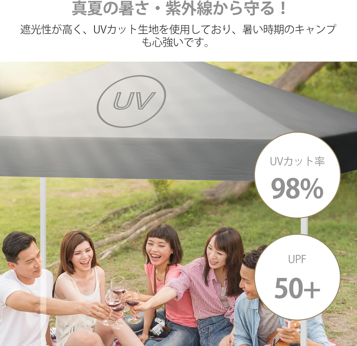 ワンタッチタープテント 3mx3m キャノピーポール付き 3段階調節 UV