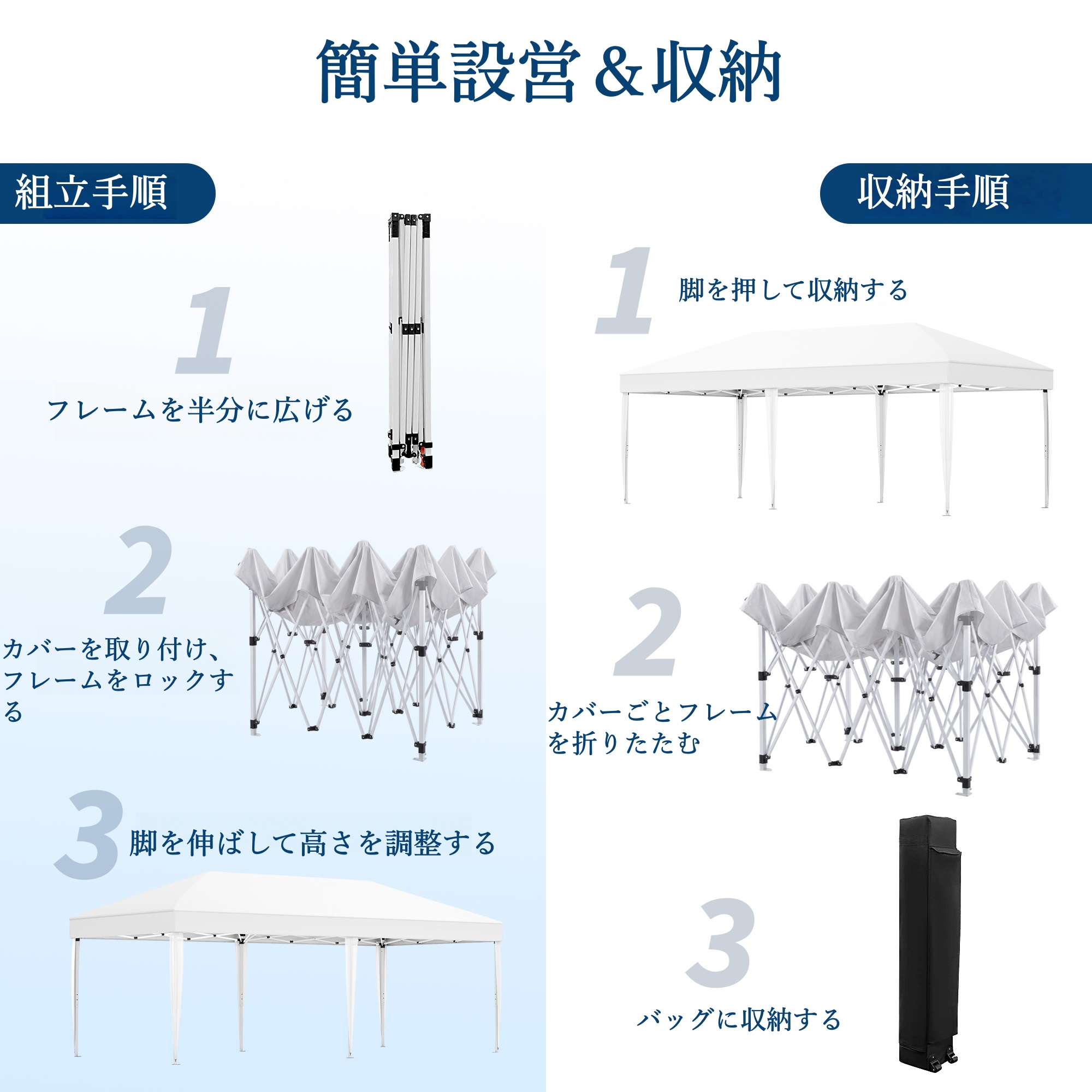 ワンタッチタープテント 3mx6m 大型タープテント 3段階調節可能 UV