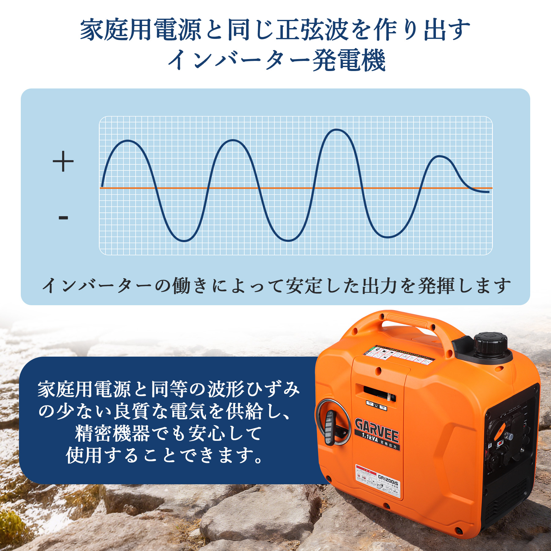 1年保証 発電機 インバーター ガソリン 家庭用 最大出力1200W 小型