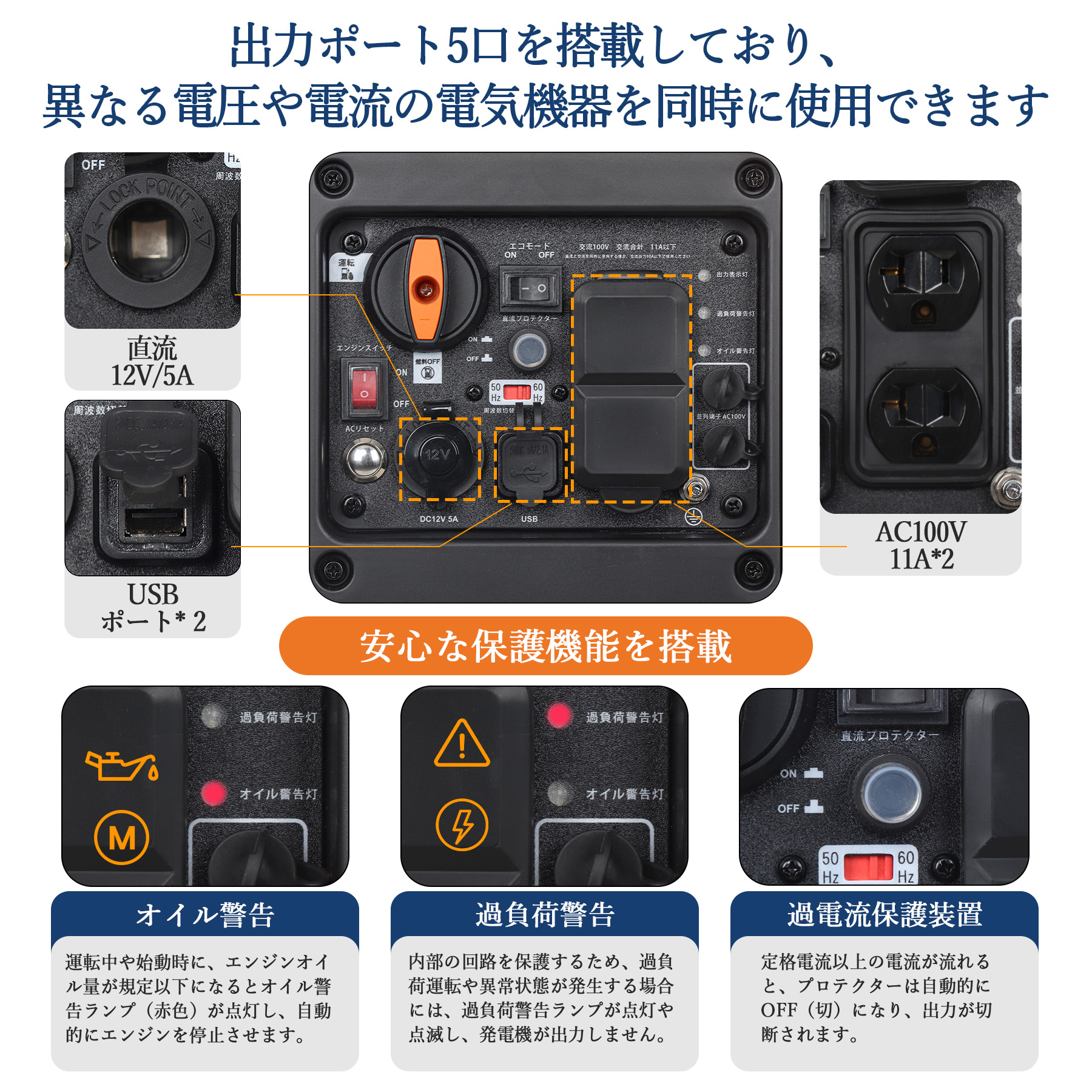 1年保証 発電機 インバーター ガソリン 家庭用 最大出力1200W 小型