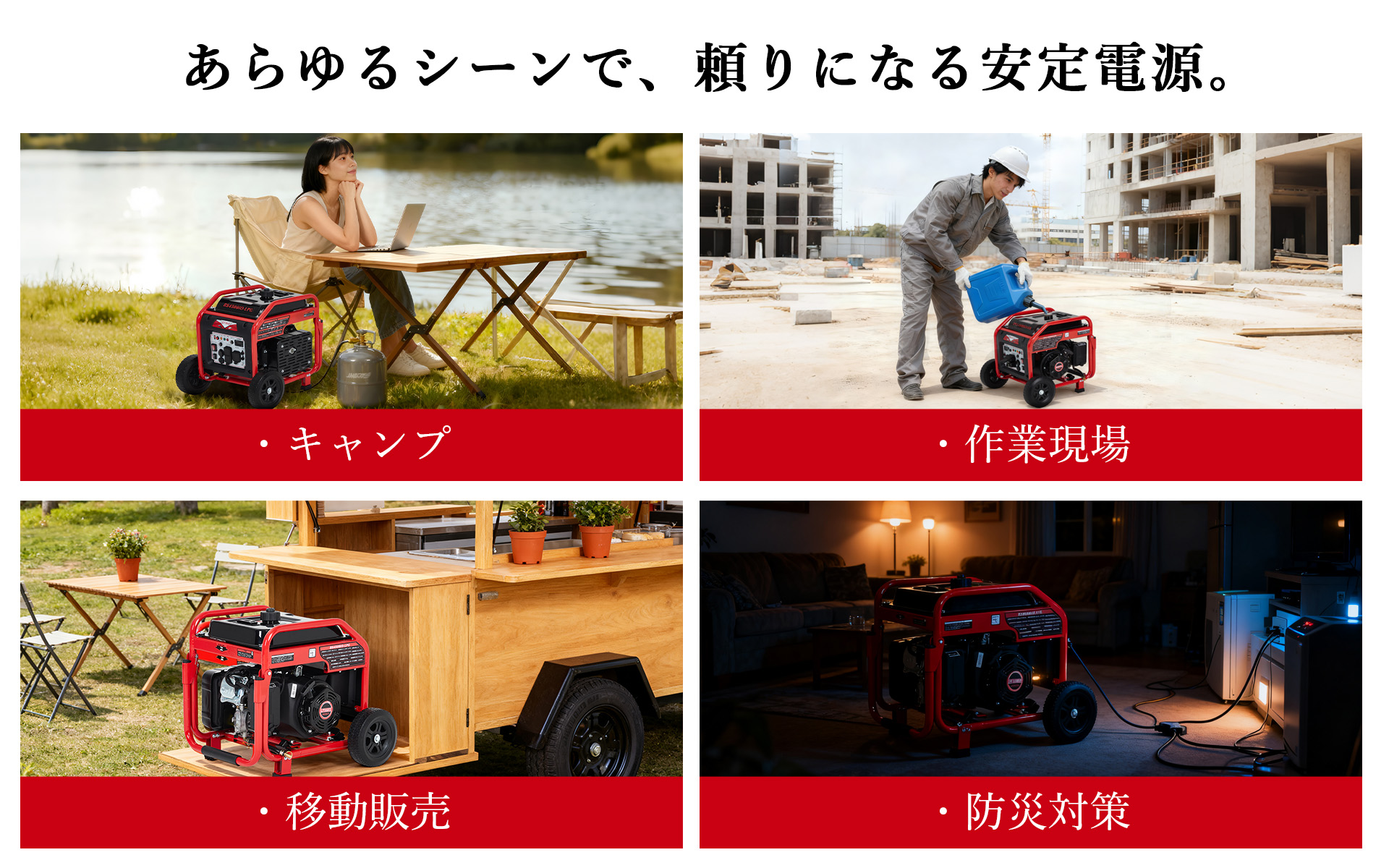 インバーター発電機 LPガス/ガソリン両用 定格出力3.5kVA/3.2kVA