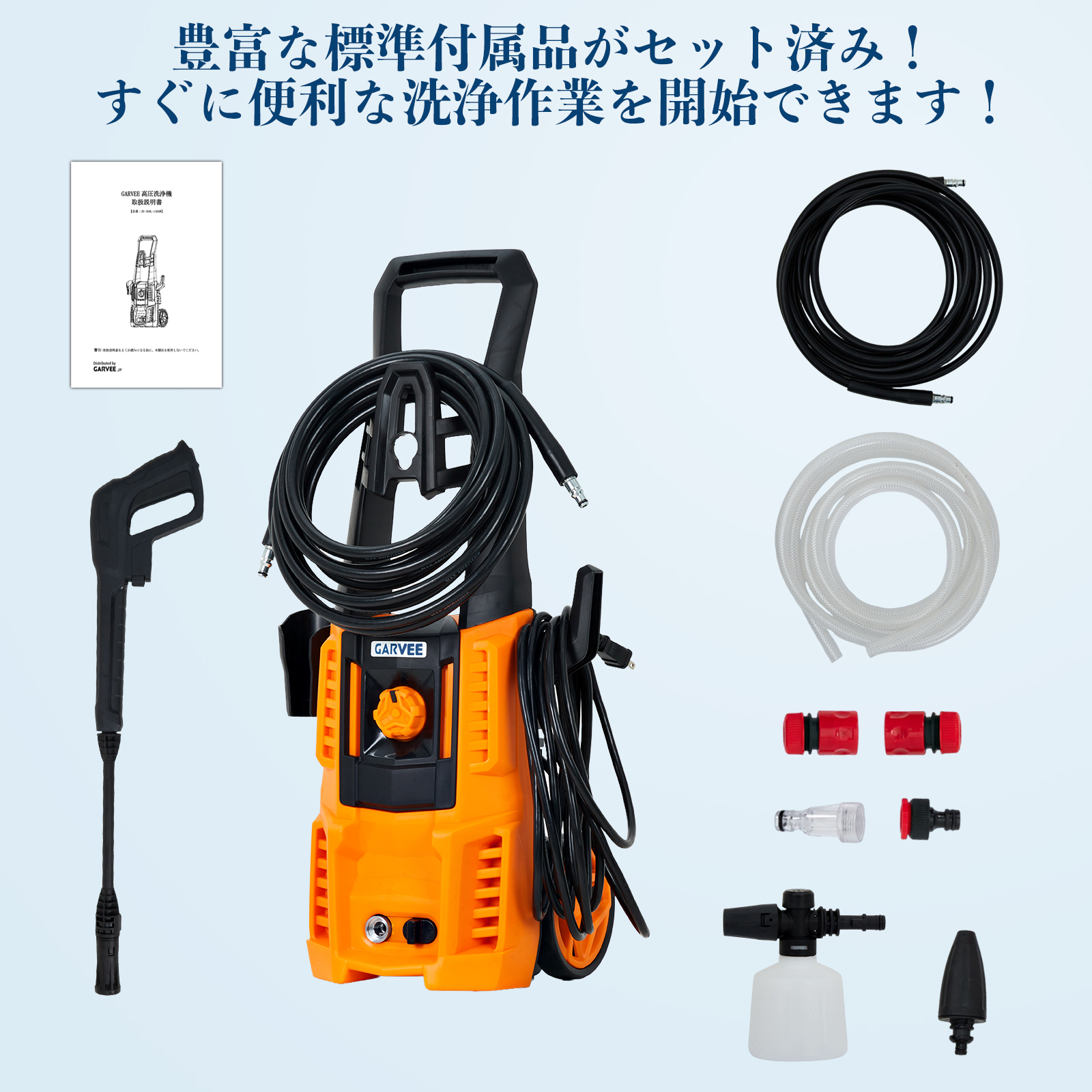 高圧洗浄機 1500W ハイパワー 最大12.5MPa 家庭用 洗車機 水道直結 8m