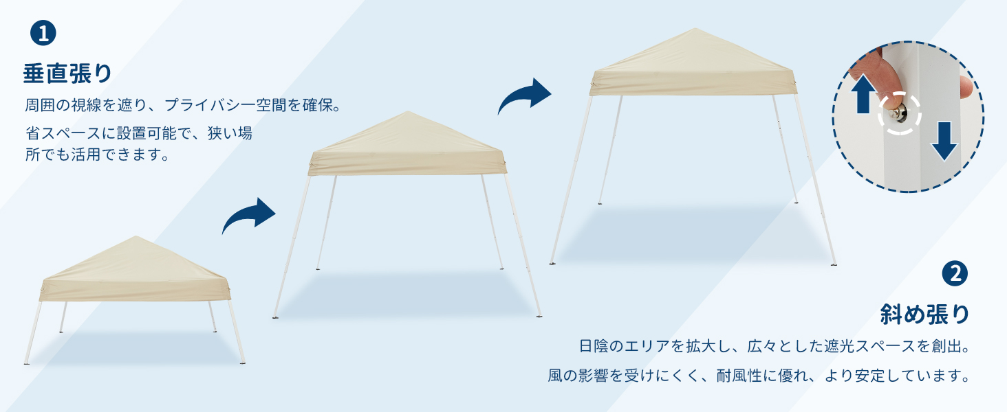 ワンタッチ タープテント 簡単折り畳み 2.5x2.5m/2x2m 3-4人用 3つ折り 