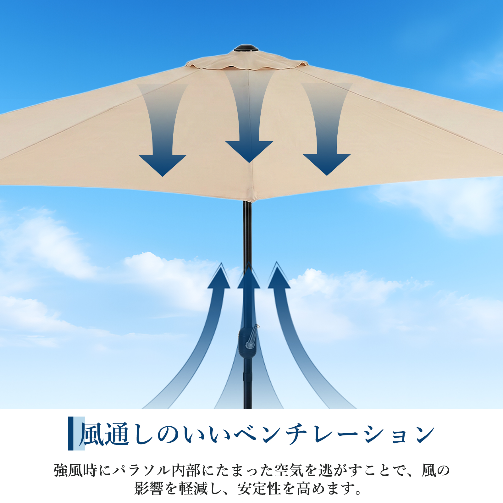 パラソル ガーデンパラソル ハーフ 半円 長方形 大型 270cm 日除け 