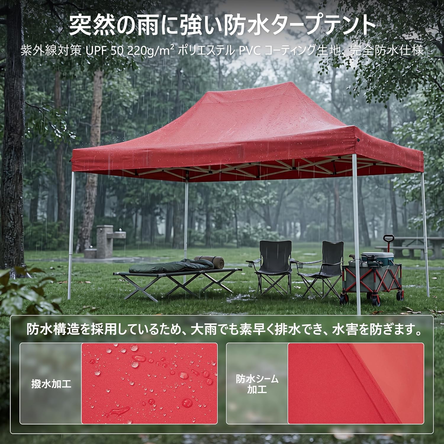 ワンタッチタープテント 3x4.5m 大型シェルター 日除け テント 簡単