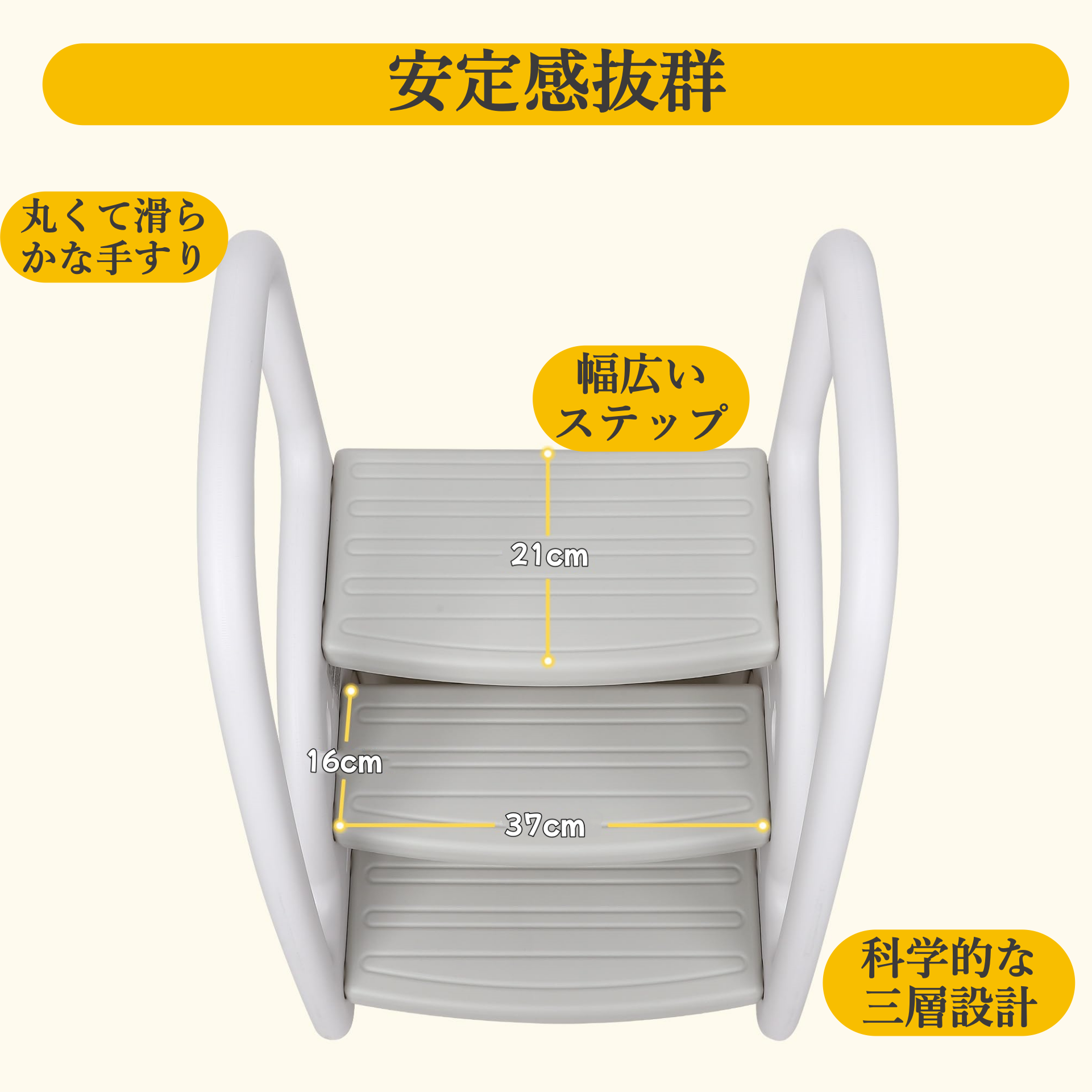 子供用踏み台 ステップスツール 2段・3段可変式 手すり付き 耐荷重50kg 