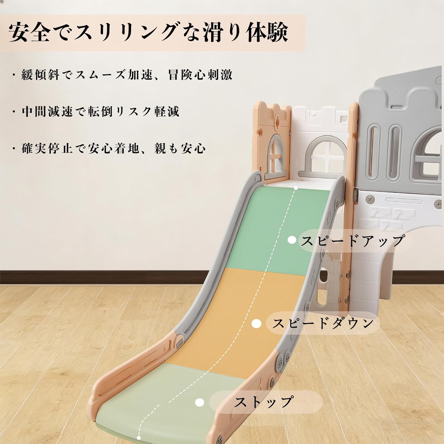 すべり台 ジャングルジム 滑り止め加工 角丸デザイン 一台多役 室内 