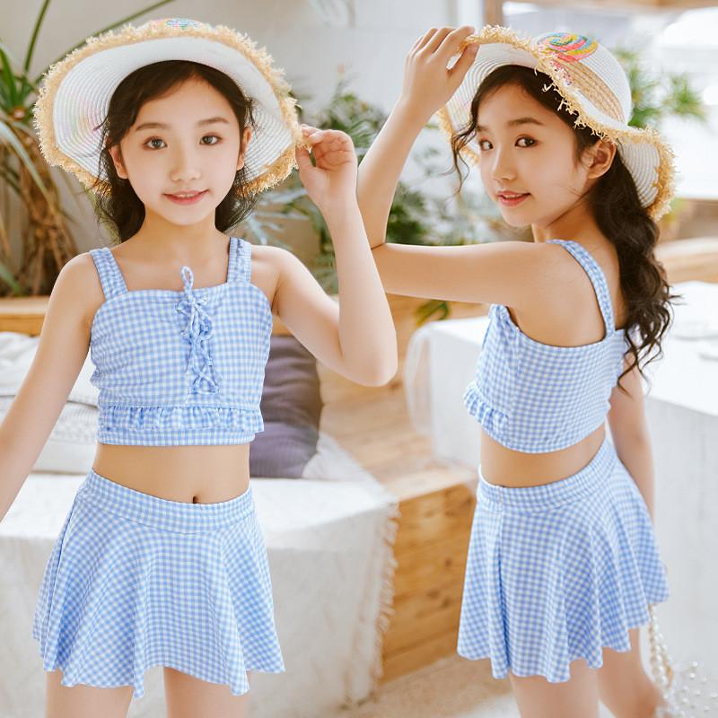 水着 キッズ 女の子 女児 2点セット 水着セット チェック柄 ジュニア 子供 子供用 小学生 フィットネス カジュアル プール ファション 可愛い | ブランド登録なし | 01