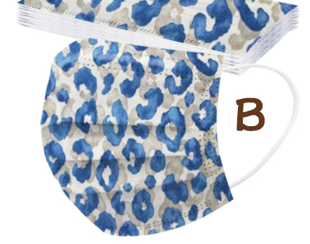 ヒョウ柄プリントの不織布使い捨てマスク お手頃枚数の5枚セット 耳が