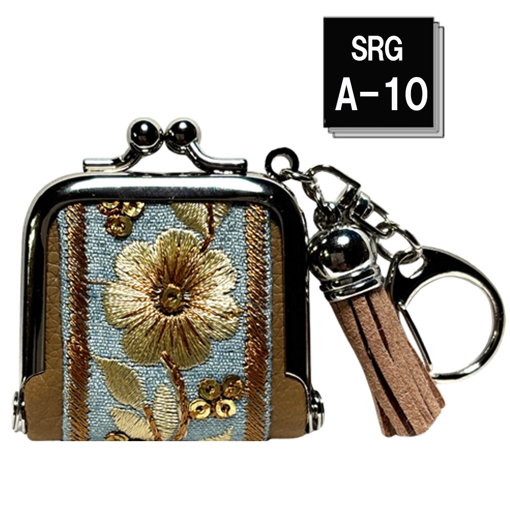 がま口財布 キーホルダー インド刺繍 リボン タッセル付 ミニ