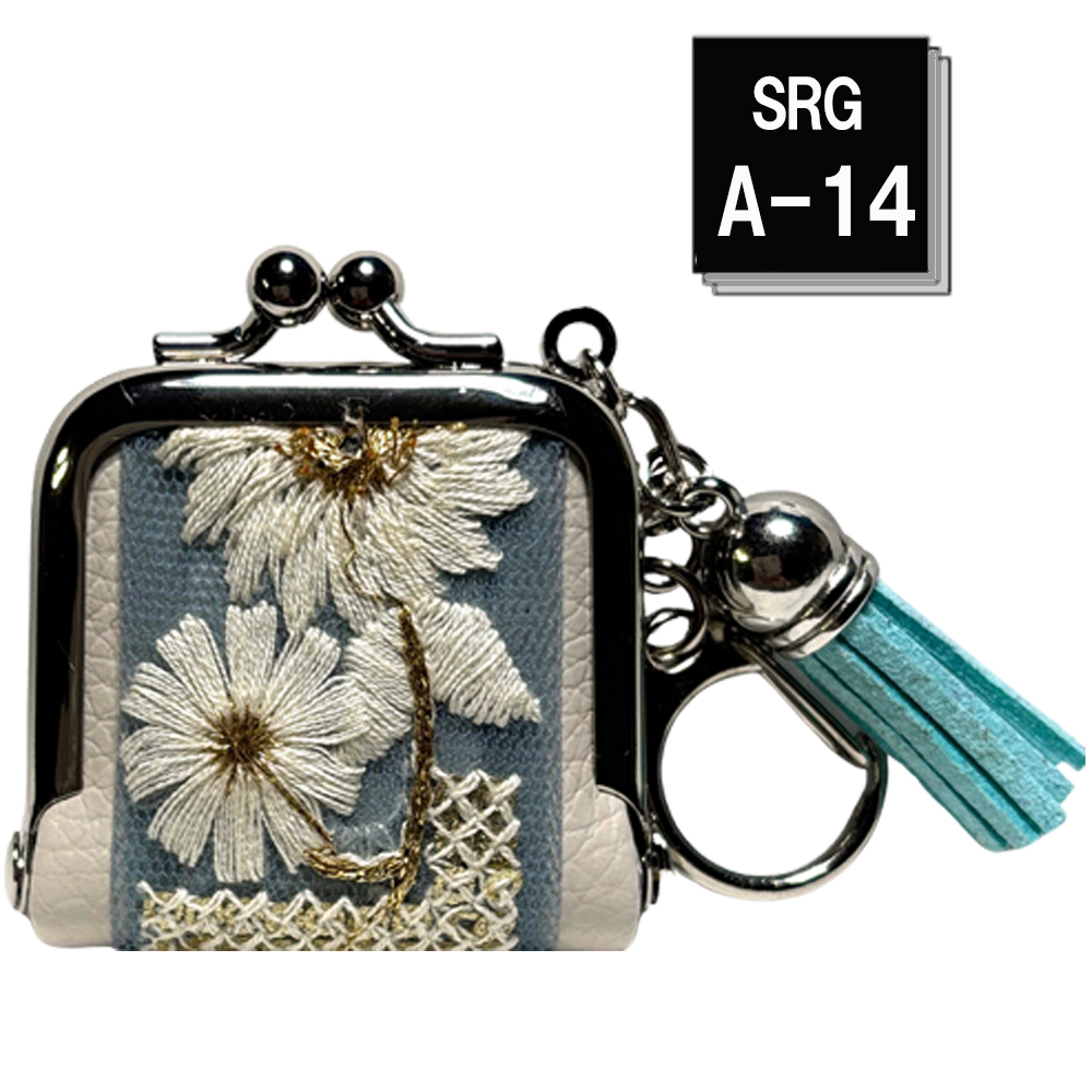 がま口財布 キーホルダー インド刺繍 リボン タッセル付 ミニ