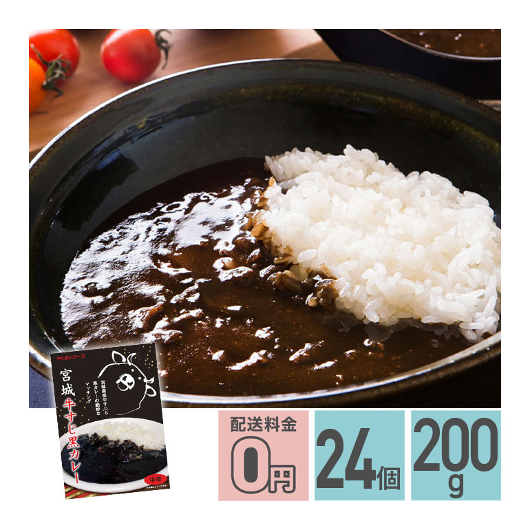 ★ 宮城牛すじ黒カレー 中辛 200g 24箱セット 送料無料 株式会社やくらいフーズ レトルトカレー お取り寄せグルメ 牛すじ 牛肉 レトルト食品