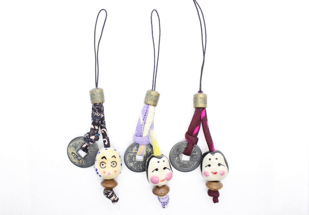 和柄チャーム ひょっとこ バッヂおかめさん チャーム（charm） ストラップ 根付け 両面顔古銭ストラップ 和雑貨