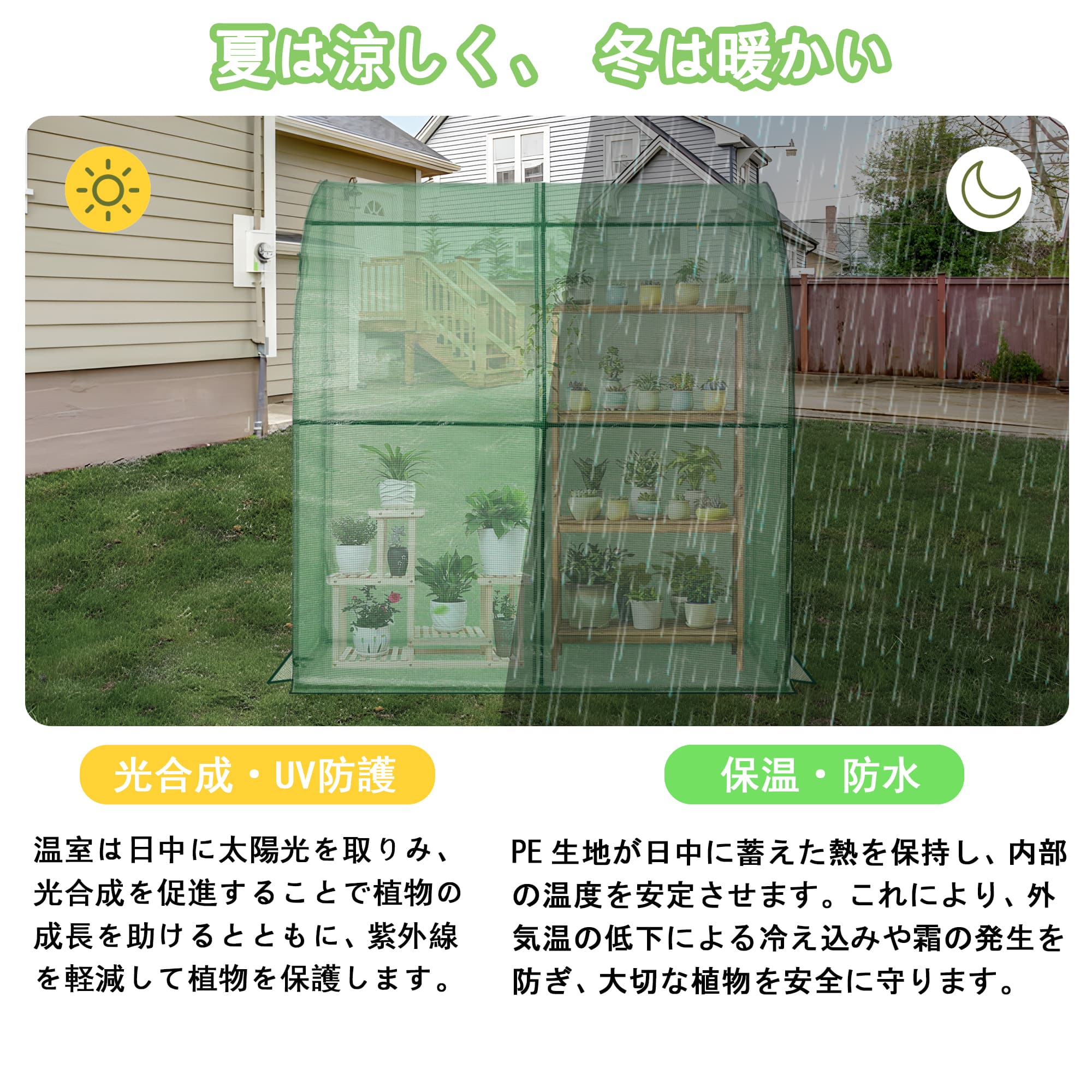 壁に寄せて設置する】ビニール温室 大型 カバー付き 220*120*215CM