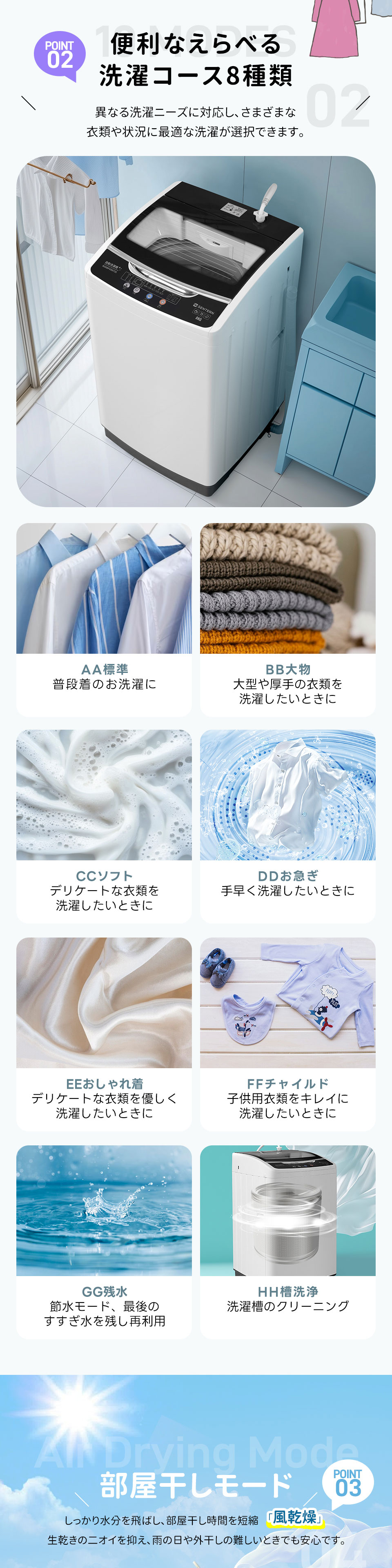 SENTERN 【5%OFFクーポン利用可能】洗濯機 8kg 縦型 家庭用 全自動洗濯