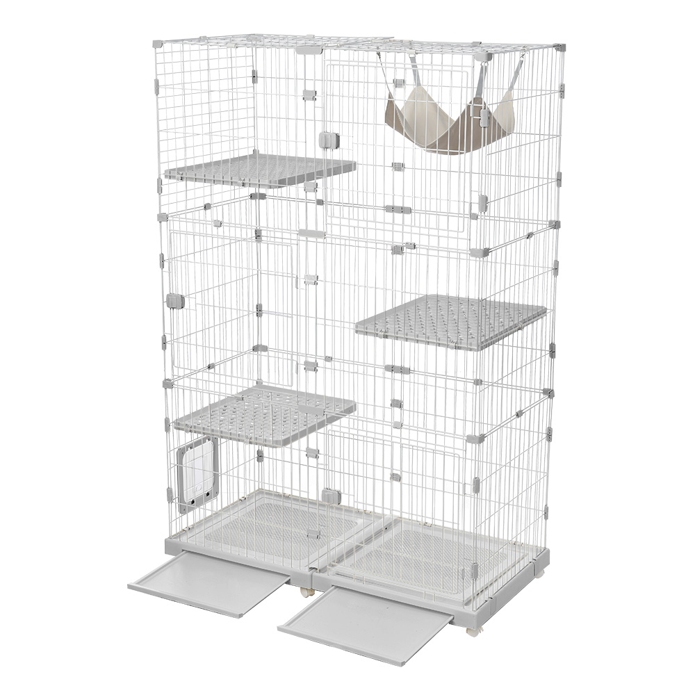 掃除しやすいトレー猫 ケージ キャットケージ 3段 幅広設計 引き出し