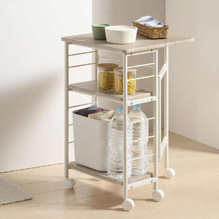 バタフライワゴン キャスター付き キッチンワゴン 天板拡張 伸縮