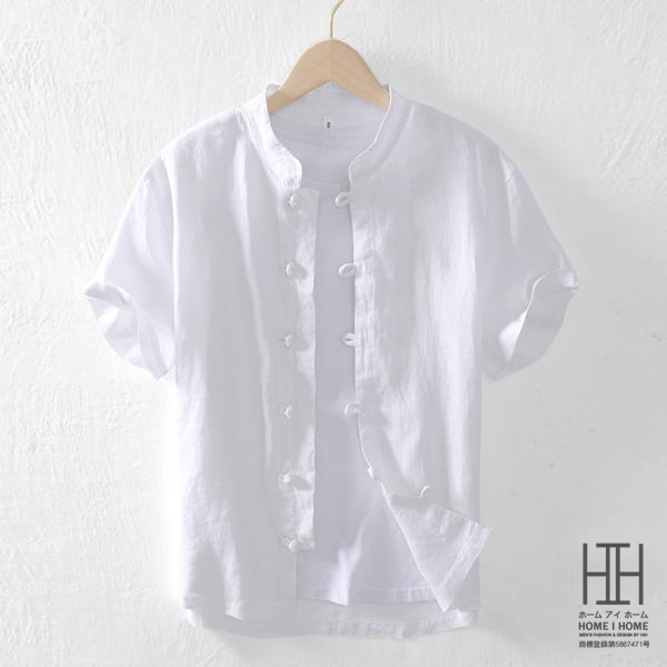 シャツ メンズ メンズシャツ 半袖シャツ メンズ ボタン バンドカラーシャツ メンズ 厚手｜yumekakaku｜02