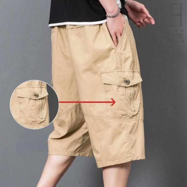 ハーフパンツ カーゴパンツ メンズ ショートパンツ ゆったり 7分丈 ワイドパンツ 半ズボン 大きい...