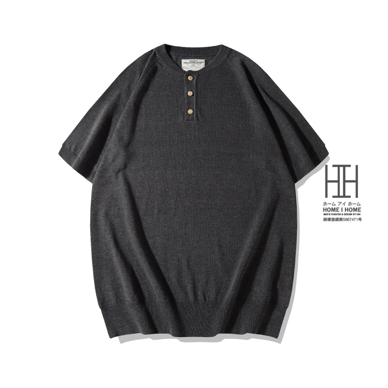 ホームアイホーム ヘンリーネックtシャツ メンズ 半袖ニット Tシャツ