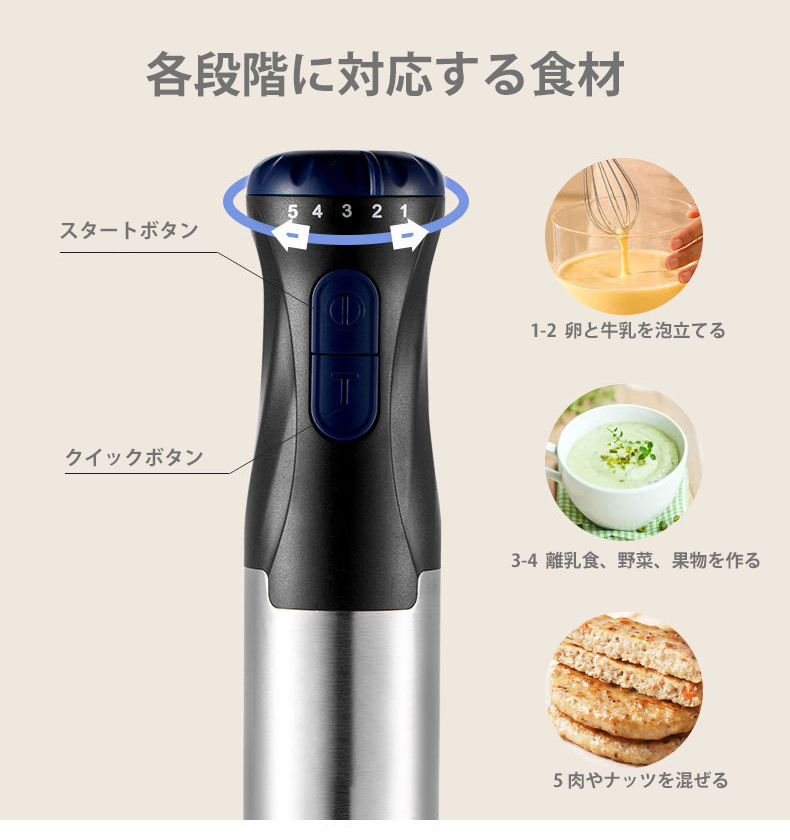 ブレンダー ハンドブレンダー 離乳食 1台5役 電動 ミキサー ジューサー