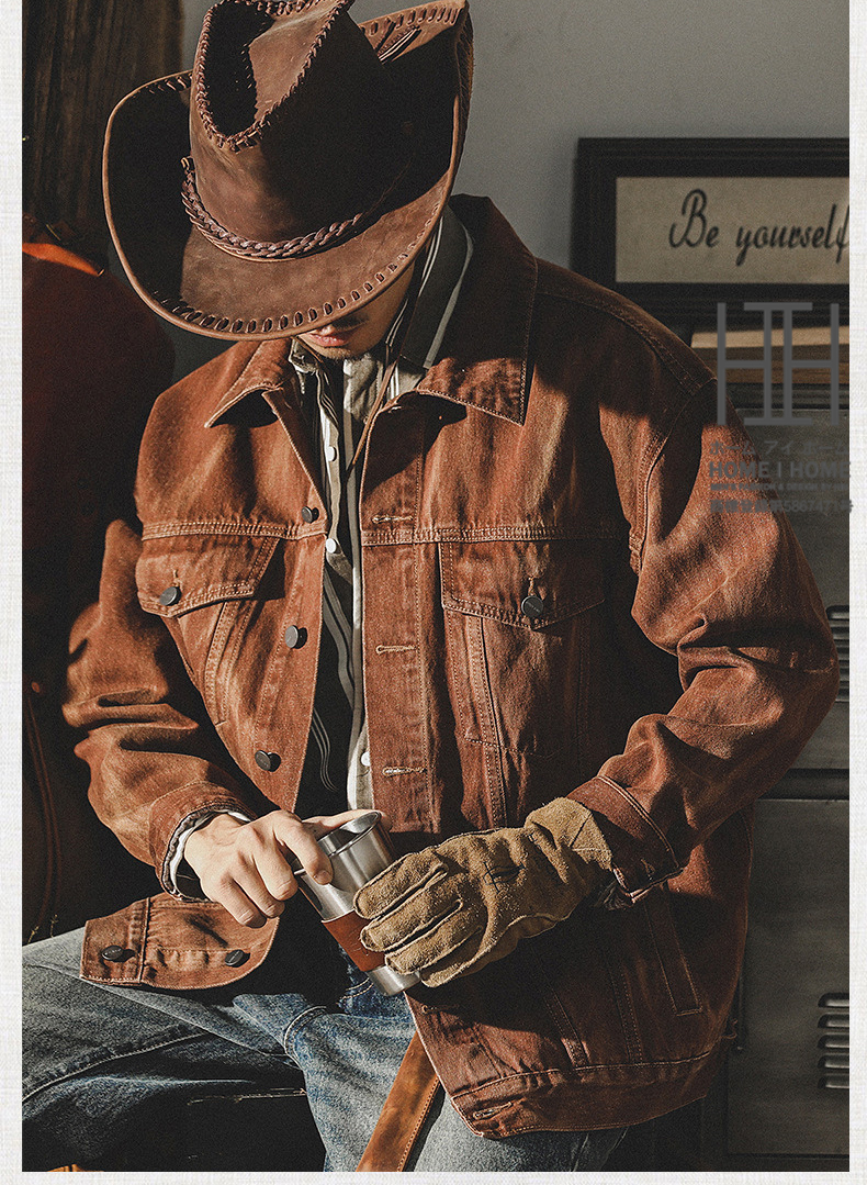 GRANCY】Sweat Docking Design Damage Denim Jacket
