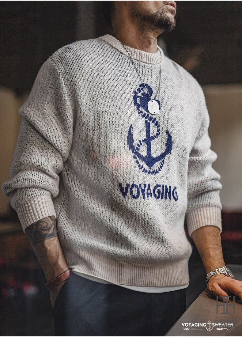 ホームアイホーム ニット メンズ 長袖 セーター リブ ジャカード 錨