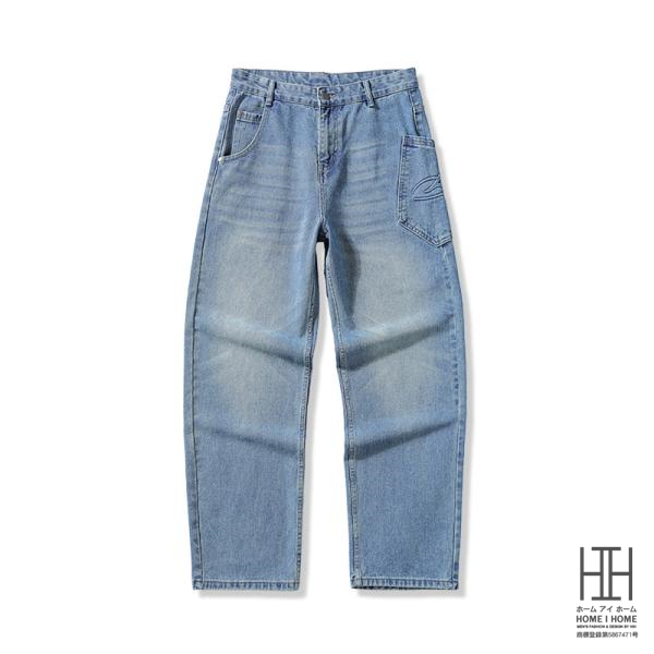 ストレートジーンズ デニムシャツパンツ メンズ ポケットデザイン オリジナル 水洗い加工 ゆったり ...