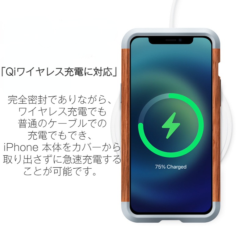 ホームアイホーム iPhone14ProMax 天然木 ケース 金属 ダブル構造