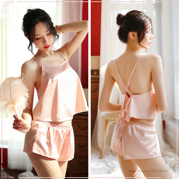 セクシー ルームウェア キャミソール ショートパンツ 上下セット 黒 白 ピンク 赤 レッド サテンセットアップ sexy lingerie baby doll セクシー下着