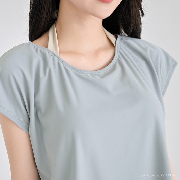 水着 レディース 体型カバー インナー一体型半袖 トップス