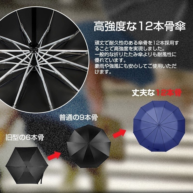 折りたたみ傘 自動開閉 12本骨 台風対応 逆さ傘 大きい 晴雨兼用