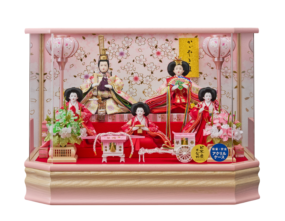 ひな人形　ひな祭 雛人形ケ−ス 結芽小三五五人飾 223-531a アクリルケース コンパクト 軽量 桃の節句　★サイズ 横×奥×高(cm):53×32×37