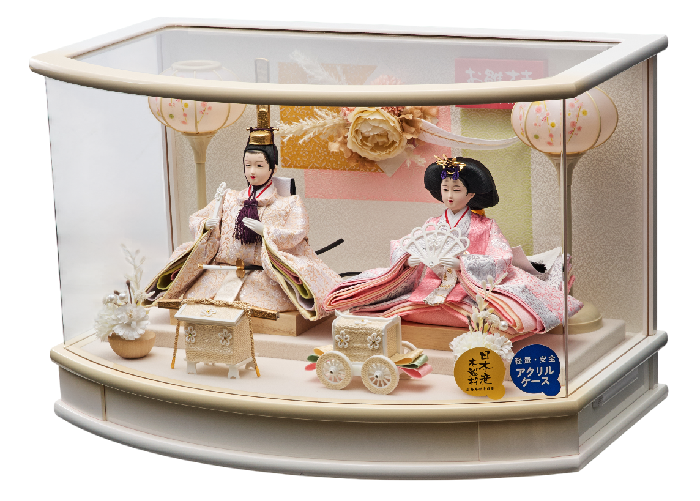 ひな人形　ひな祭 雛人形ケ−ス つむぎ小三五親王飾クリーム v253-272 アクリルケース コンパクト 軽量 桃の節句　★サイズ 横×奥×高(cm):49×30×31_1