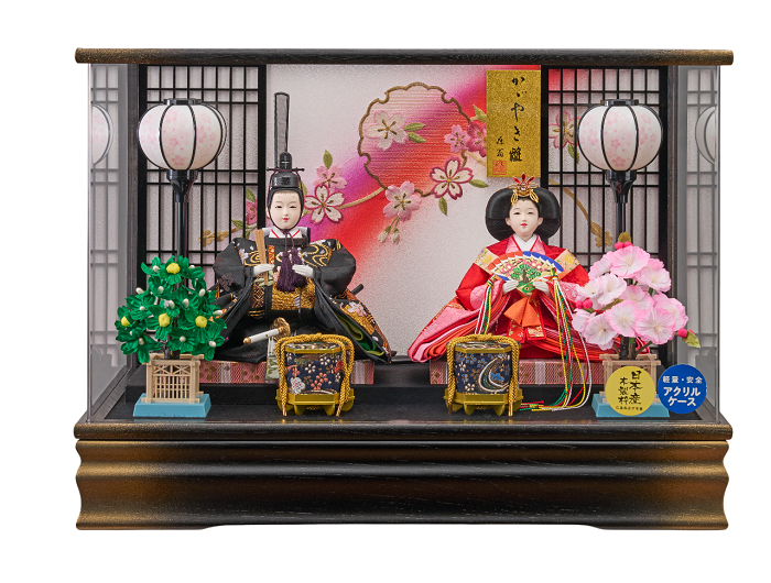 ひな人形　ひな祭 雛人形ケ−ス 羽衣三五親王飾（黒金） v263-252 アクリルケース コンパクト 軽量 桃の節句　★サイズ 横×奥×高(cm):53×32×37