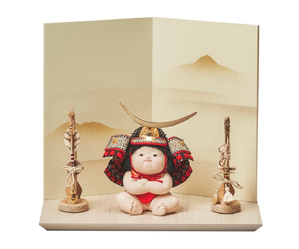 五月人形 大将平飾り 三日月前立兜の大将、「勝」 SG-3732 創作作品