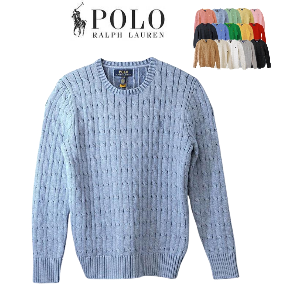 【POLO RALPH LAUREN】ラルフローレン水色ケーブルニット XS ☆関税込☆POLO RALPH LAUREN☆Tシャツ半袖ケーブルニットブルー (POLO