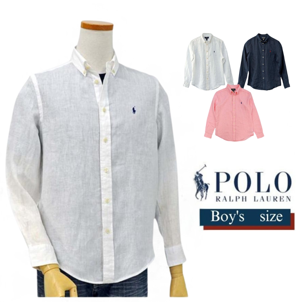 ホワイトリネン長袖シャツ ポロ刺繍 POLO RALPH LAUREN（ポロ・ラルフローレン） ポロ ラルフローレン