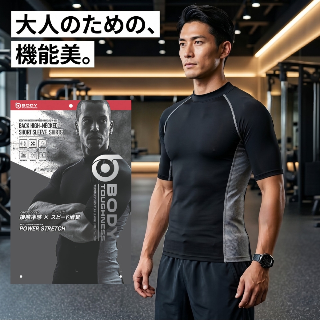 BODY TOUGHNESS コンプレッションインナー 半袖 バックハイネック