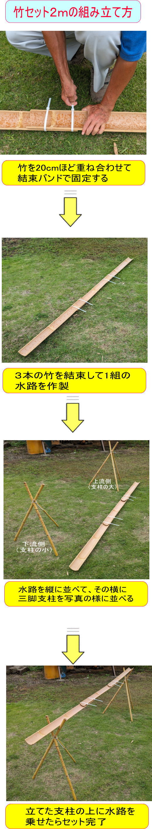 流しそうめん竹セット2m 竹製品 夏祭り 手軽に楽しむ