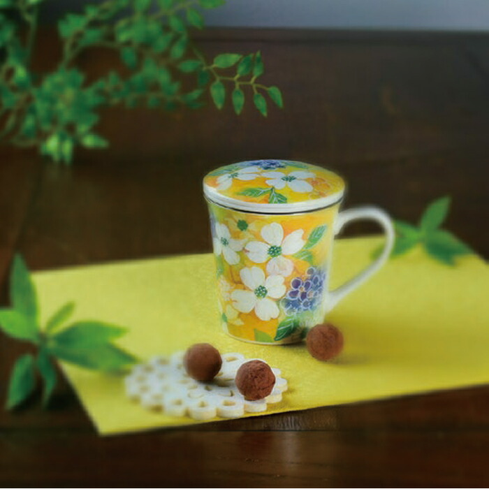 花あわせ 蓋付マグカップ（茶漉し付）全6種（クレマチス／精神の美