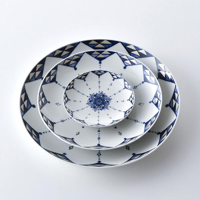 藍青（らんせい）瓔珞銀彩プレート185（18.5cm）波佐見焼 【林