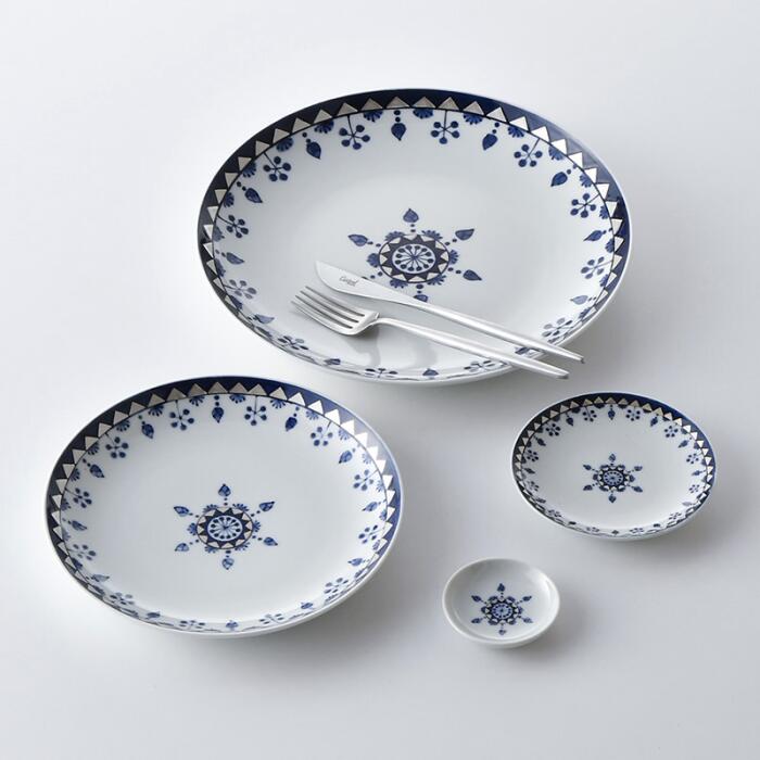 藍青（らんせい）飾り銀彩プレート185（18.5cm）波佐見焼 【林九郎窯