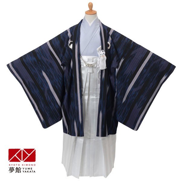 羽織袴 レンタル 男子 小学生 九重 紺・矢絣×柄袴 ジュニア 卒業式