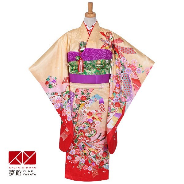 七五三 7歳着物 レンタル フルセット クリーム 花紋に熨斗目☆ 女の子