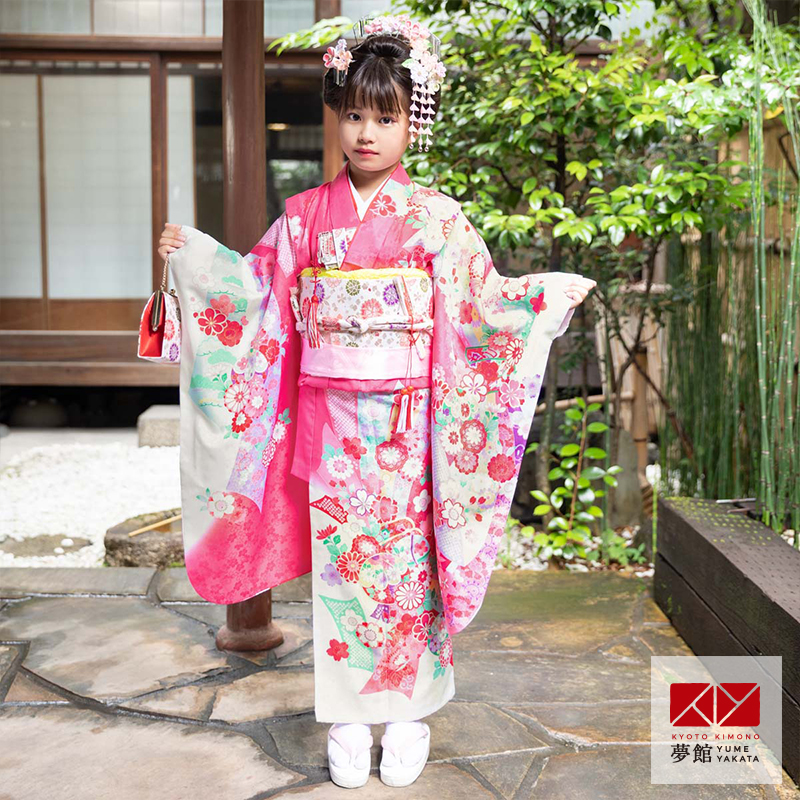 七五三 7歳着物 レンタル フルセット ピンク 花熨斗目☆ 女の子