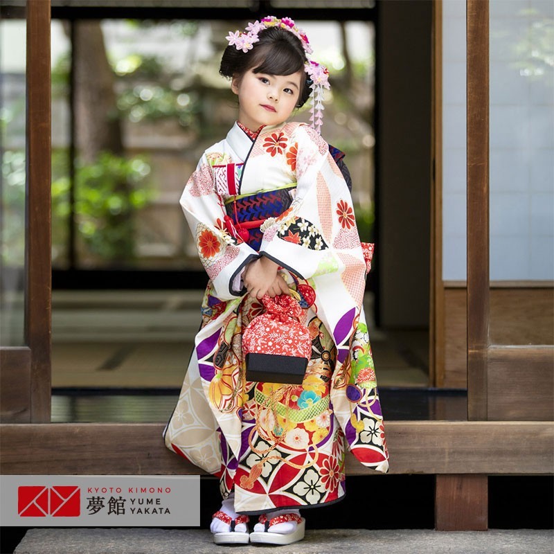 即納】 七五三着物 7歳 女の子 四つ身着物 京都花ひめブランド 黒色地