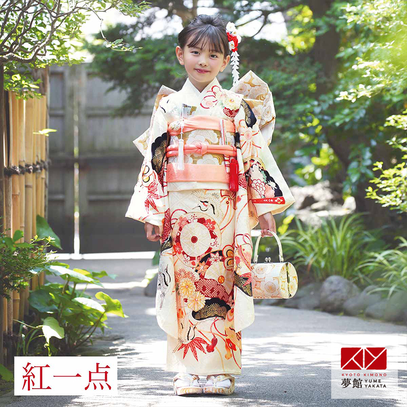着物　七五三　7歳　女の子　13点　フルセット　赤　御所車　花文　吉祥文様 楽天市場】七五三 着物 7歳 フルセット レンタル 女の子 〔朱色 御所車